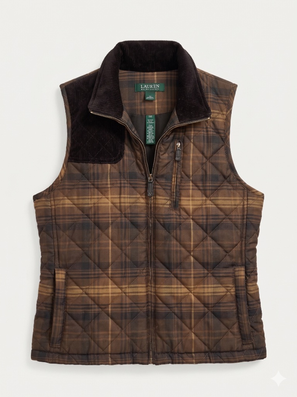 Ralph Lauren Quilted Plaid Vest with Corduroy Trim -- PM